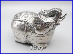 Coin Silver Hand Hammered. 900 Silver Indian Elephant Trinket or Jewelry Box