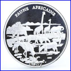 Congo 1000 francs African Fauna Animals Giraffes Elephants Zebras Ag coin 2002