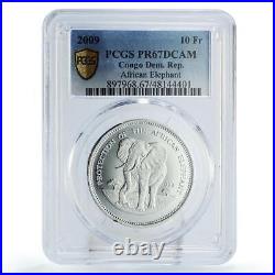 Congo 10 francs Conservation Wildlife Elephants Fauna PR67 PCGS silver coin 2009