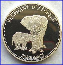Congo 2002 Elephant 20 Francs 1oz Silver Coin, Proof