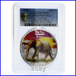 Congo 240 francs African Wildlife series Elephant PR70 PCGS silver coin 2008