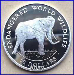 Cook 1990 Elephant 50 Dollars Silver Coin, Proof