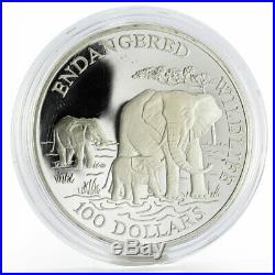Cook Island 100 dollars Endangered Wildlife Elephant silver proof coin 1991