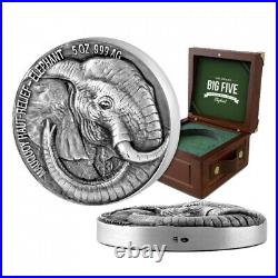 ELEPHANT Big Five Mauquoy 5 Oz Silver Coin 5000 Francs Ivory Coast 2017