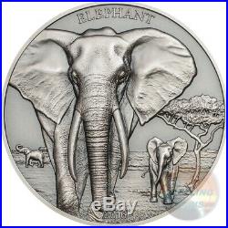 ELEPHANT High Relief Animals 1 Oz Silver Coin 1000 Shillings Tanzania 2016