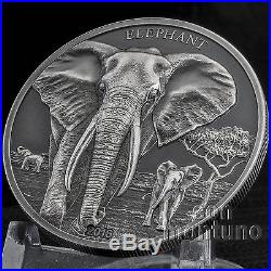ELEPHANT High Relief Animals Series 1oz Silver Antique Finish Coin 2016 Tanzania