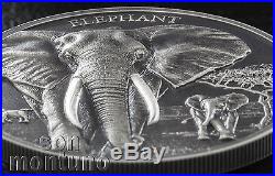 ELEPHANT High Relief Animals Series 1oz Silver Antique Finish Coin 2016 Tanzania