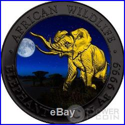 ELEPHANT NIGHT African Wildlife 1 Oz Silver Coin 100 Shillings Somalia 2016