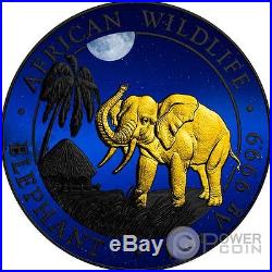 ELEPHANT NIGHT Ruthenium Wildlife 1 Oz Silver Coin 100 Shillings Somalia 2017
