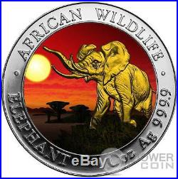 ELEPHANT SUNSET African Wildlife 1 Oz Silver Coin 100 Shillings Somalia 2016