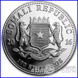 ELEPHANT SUNSET African Wildlife 1 Oz Silver Coin 100 Shillings Somalia 2016