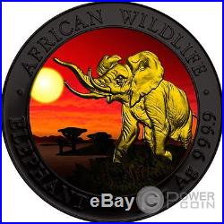 ELEPHANT SUNSET Ruthenium Wildlife 1 Oz Silver Coin 100 Shillings Somalia 2016