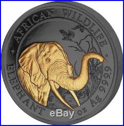 Elephant African Wildlife Golden Enigma 1oz Pure Silver Gold Coin Somalia 2018