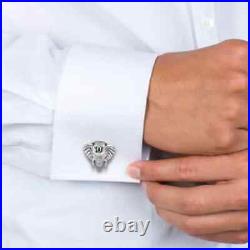 Elephant Head Design with Green Lab Created Emerald Men's Collection Cufflinks