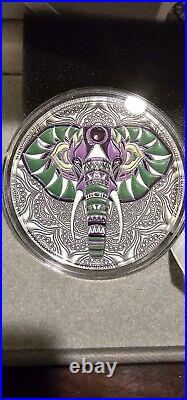 Elephant Mandala Collection 2 oz Antique finish Silver Coin 5$ Niue 2019