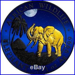 Elephant Night African Wildlife 1oz Ruthenium Gold Silver Coin Somalia 2017