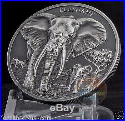 Elephant- Proof Tusks Antique Finish HiRe Minted Coin-1oz. Silver 2016 Tanzania