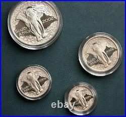 Elephant South Africa Silver Proof 4 Dif Coins Set 5 10 20 50 Cents 2002 Year