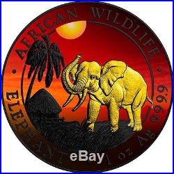 Elephant Sunset African Wildlife 1oz Ruthenium Gold Silver Coin Somalia 2017