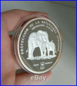 Equatorial Guinea 1995 Elephant 5oz 7000 Franco Francs Silver PROOF Quality Coin