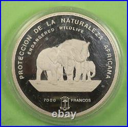 Equatorial Guinea 1995 Elephant 5oz 7000 Francs Silver Coin