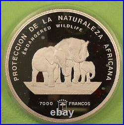 Equatorial Guinea 1995 Elephant 5oz 7000 Francs Silver Coin