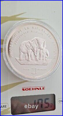 Equatorial Guinea 1995 Elephant 5oz 7000 Francs Silver Coin