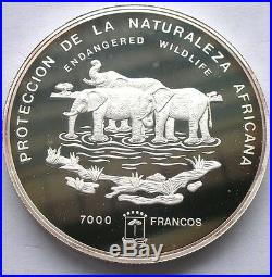 Equatorial Guinea 1995 Elephant 5oz 7000 Francs Silver Coin, Proof-A