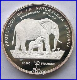 Equatorial Guinea 1995 Elephant 5oz 7000 Francs Silver Coin, Proof-E