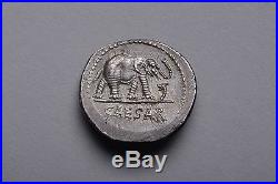 Exceptional Ancient Roman Silver Elephant Denarius Coin of Julius Caesar 49 BC
