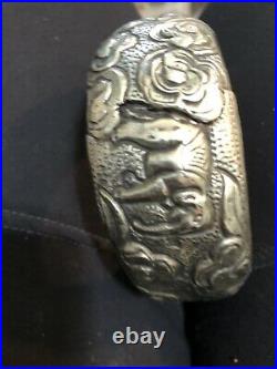 Extra Wide Tibetan Repousse Coin silver Metal Bracelet Elephant Lucky carved
