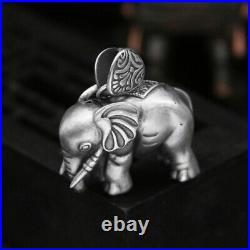 Fine Pure S925 Sterling Silver Pendant Women Men Hollow Coin Elephant Pendant