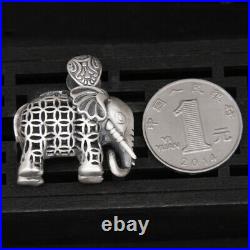Fine Pure S925 Sterling Silver Pendant Women Men Hollow Coin Elephant Pendant