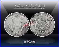 GABON 2000 FRANCS CFA 2012 ELEPHANT Silver 3oz coin UNC BU ANTIQUE FINISH