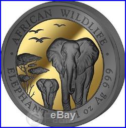 GOLDEN ENIGMA AFRICAN WILDLIFE Elephant Set Silver Coin 200 Shillin Somalia 2015