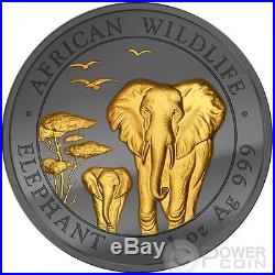 GOLDEN ENIGMA Elephant Black Ruthenium Silver Coin 100 Shillings Somalia 2015