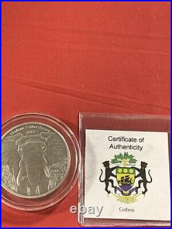 Gabon 2012 Africa Elephant 2000 Francs 3 oz. 9999 Silver Antique Finish COA