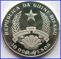 Guinea Bissau 1993 Elephant 10000 Pesos Silver Coin, Proof