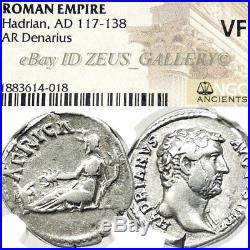 HADRIAN / AFRICA in Elephant headdress NGC VF Ancient Roman Silver Denarius Coin