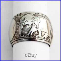 Hand Chased Elephant Napkin Ring Blank Medallions Coin Silver