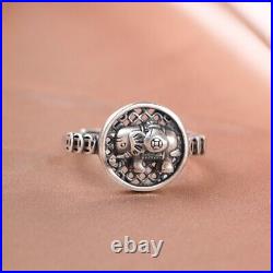 I05 Ring Small Elephant With Money Bag Stylized Coins Silver 925 Adjustable