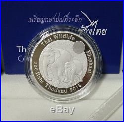 Itm23-2016 Thailand Proof Silver Coin 200 Baht Thai Wildlife Elephant Unc+box