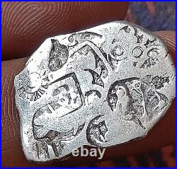 India Magadh Maha Janapada punch mark silver Coin 300 BC. Both side punches, rare
