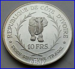 Ivory Coast 10 Francs 1966. KM#1.925 Silver Proof Crown coin. Elephant. 2,9mm