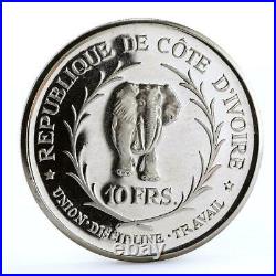 Ivory Coast 10 francs President Felix Boigny Elephant silver coin 1966
