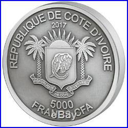 Ivory Coast 2016 Mauquoy Haut Relief Elephant Big five Antiqu finish Silver Coin