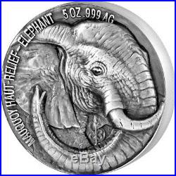 Ivory Coast 2017 5,000 Francs Big Five Elephant High Relief 5oz Silver Coin