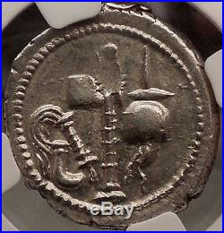 JULIUS CAESAR 49BC Elephant Serpent Ancient SILVER Roman Coin NGC Ch AU i57205