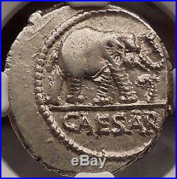 JULIUS CAESAR 49BC Elephant Serpent Ancient SILVER Roman Coin NGC Ch AU i57205