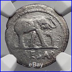 JULIUS CAESAR 49BC Elephant Serpent Ancient SILVER Roman Coin NGC Ch F i59946